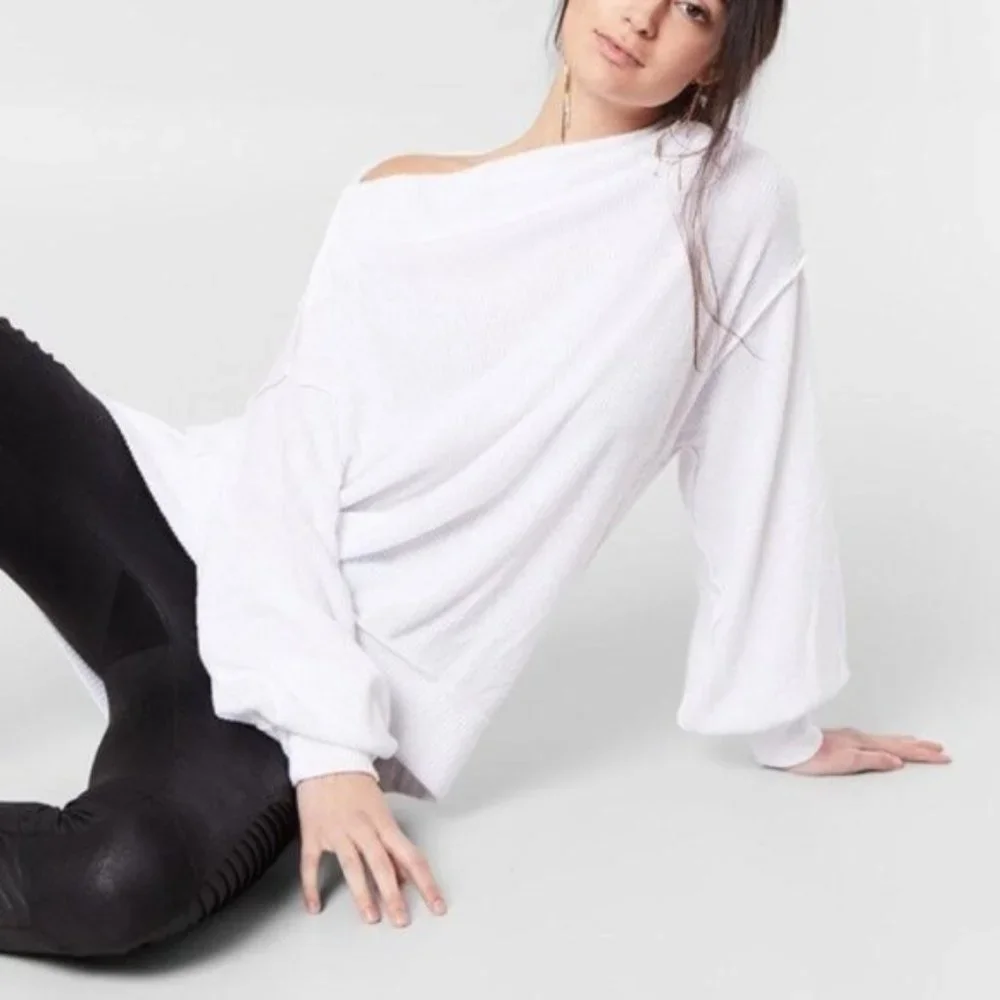 Free People White Main Squeeze Hacci Shirt S/M NWT - Picture 2 of 9